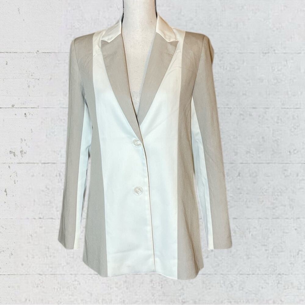4th & Reckless Panel Color Block Blazer Size Small Two Tone Beige Ecru Career - Picture 4 of 11